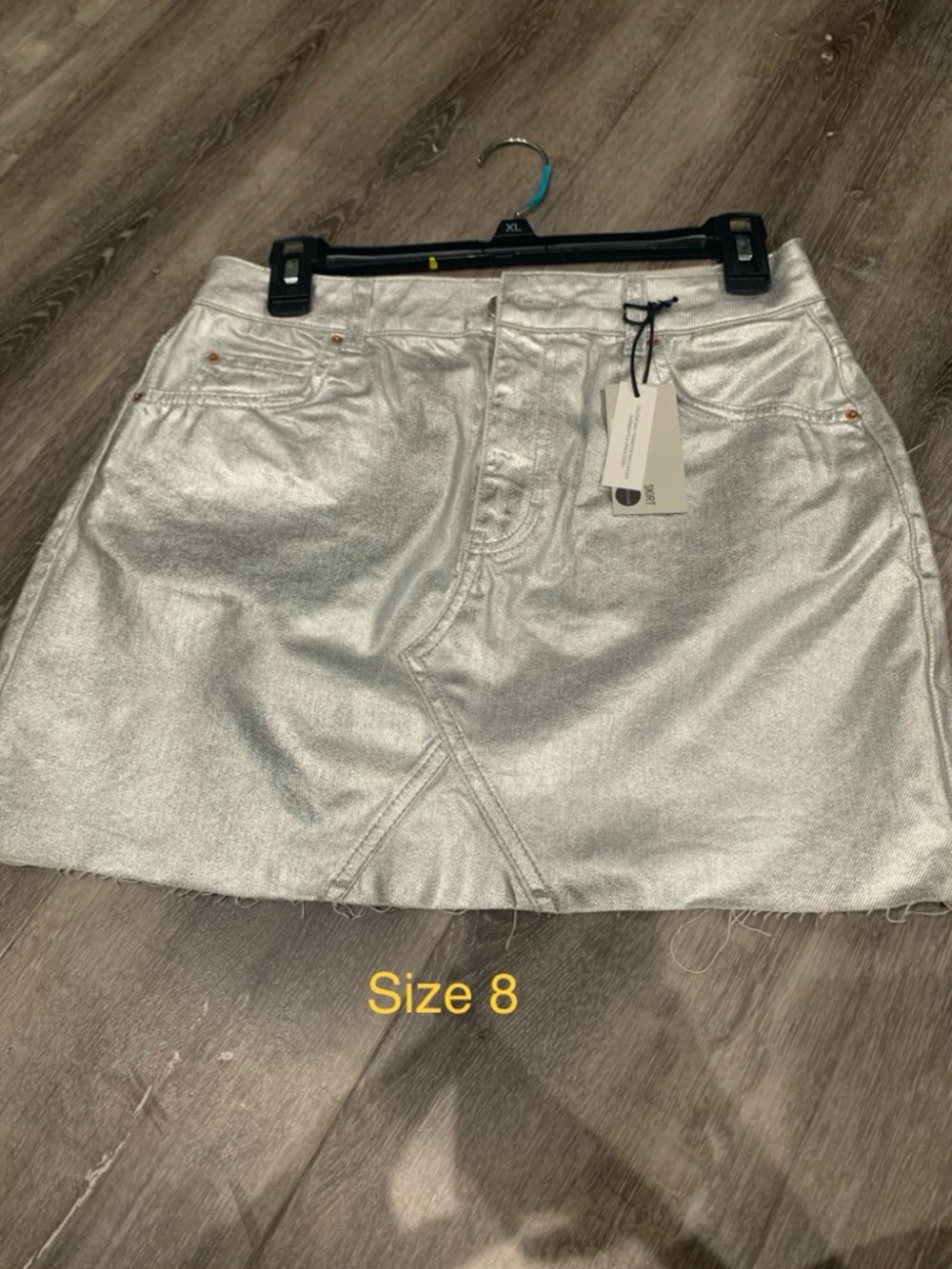 New Topshop moto silver denim skirt